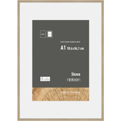Image of nielsen Skava Photo Frame, A1, 59.4x84.1cm with White Mount to fit A2, Oak Wooden Picture Frame Protective Float Glass and Push Turn Clips