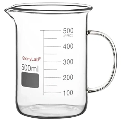 Image of stonylab Glass Beaker with Handle, Borosilicate Graduated Low Form Griffin Handle and Pouring Spout, 500 ml