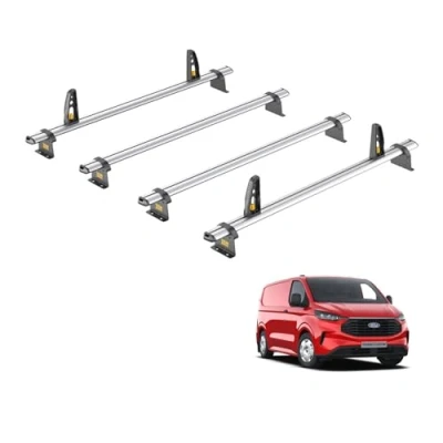 Image of Van Guard Roof Rack for Ford Transit Custom (2024+) 4 Aluminium Bars with Loadstops [Only Suitable Long (L2) Models Barn Doors] UltiBar Plus VG348 L2