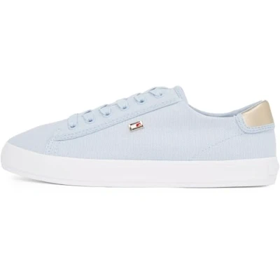 Image of Tommy Hilfiger Women’s Elegant Canvas Lace Up Vulcanised Trainers, Blue (Breezy Blue), 6.5