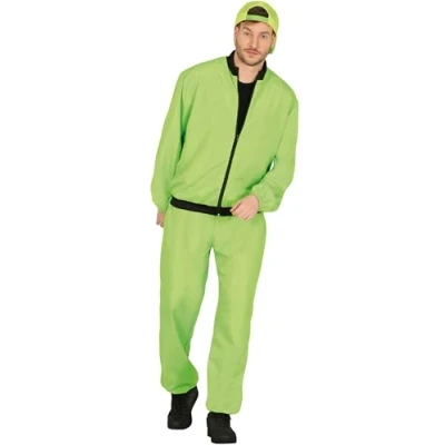 Image of FIESTAS GUIRCA Neon Green Tracksuit Mens Fancy Dress Costume Colourful 80s Shell Suit Funny 90s Jogging Bachelor Party Stag Do Men Size L
