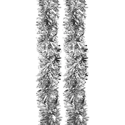 Image of Robelli Thick Luxury MATTE Christmas Tree Tinsel Decoration (Silver 4 meters)