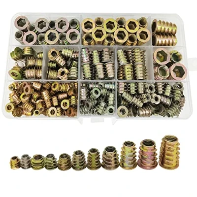 Image of WeqeYent 212 Pcs M4/M5/M6/M8/M10 Hex Socket Screw in Nuts Type,Threaded Insert Zinc Alloy Furniture Screw,Wood Assortment Kit for Wood