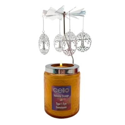 Image of Cello Scented Tiger&#039;s Eye Candle with Spinner. A Stunning Crystal Eye. The Ideal Carousel and Rotary Holder. Anxiety Gifts for Women.