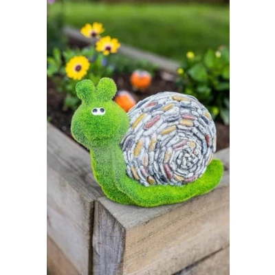 Image of Garden Mile Novelty Ornaments Outdoor Animal Statue with Grass, Free Standing Figurine and Sculpture for Outdoor, Indoor, Garden, Patio, Lawn, Decor (SNAIL)