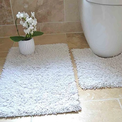 Image of Rapport Home Cotton Twist Bath and Pedestal Mat Set, White, 80 x 50 2 cm