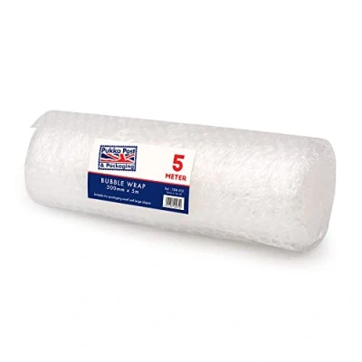 Image of Pukka Pad, Post Lightweight Protective Bubble Cushioning Wrap for Packaging and Mailing, Small Air Bubbles, 300mm x 5m Roll, Clear Packing or Storage Boxes