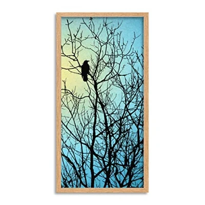 Image of Wee Blue Coo Raven Crow Tree Silhouette Long Panel Framed Wall Art Print