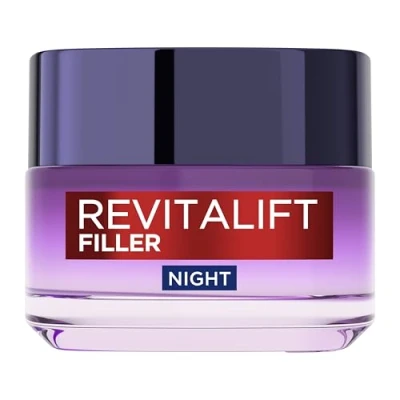 Image of L’Oréal Paris Revitalift Filler Replumping Anti Ageing Night Cream, Smooth Wrinkles, Moisturise, and Replumps Skin with Micro Epidermic Hyaluronic Acid, 50ml