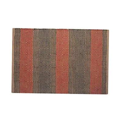 Image of HOMESCAPES Modern Jute Floor Runner Rug Red and Blue Geometric Kilim Design 66 x 200 cm Heavy Duty Suitable for Halls, Living Rooms or Conservatories