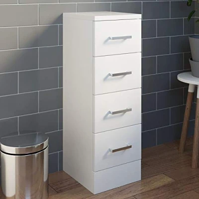 Image of Affine® 250mm Bathroom Drawer Unit Storage Cabinet Cupboard Freestanding, 4 Drawers, Soft Close White Gloss