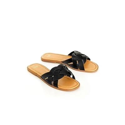Image of Evans Women&#039;s Plus Size Slide Cross Avril Mule, Black, 6 UK