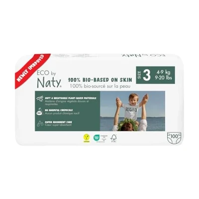 Image of Eco by Naty Friendly Baby Nappies 100% Plant Based Materials on Skin, Soft, for Sensitive Skin &amp; Super Absorbent (Size 3, 100 Count)