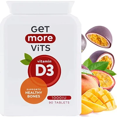 Image of Get More Vits Vitamin D3 Tablets (90 Tablets), 90 1,000IU Servings Per Bottle, Strengthens Bones, Teeth &amp; Muscles, Promotes Calcium Absorption Improves Immune System, Vegetarian, Food Supplement