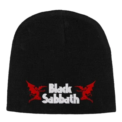 Image of Razamataz Black Sabbath Band Logo and Devils Embroidered Beanie Hat One Size