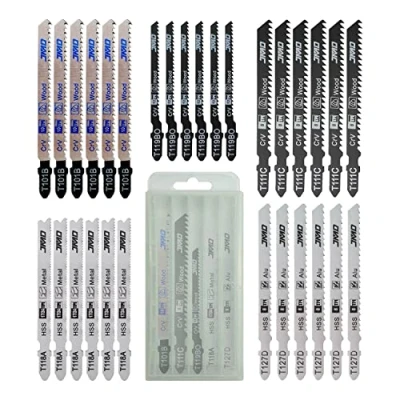 Image of JMD 30 Piece T101B T111C T119BO T118A T127D Mixed Jigsaw Blades Metal Wood Mix Set for Cutting Jig Saw Compatible with Bosch Dewalt Makita Milwaukee etc