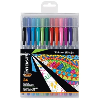 Image of Bic Intensity Fineliner Marker Pens (FPIXP241 AST), Fine Point (0.4mm and 0.7mm), Assorted Colors, Clean Crisp Writing, 24 Count