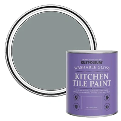 Image of Rust Oleum Grey Water Resistant Kitchen Tile Paint in Gloss Finish Slate 750ml