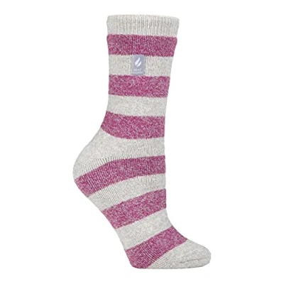 Image of HEAT HOLDERS Lite Womens Insulated Thermal Socks Multiple Designs Including Argyle Stripes Hearts Stars Warm for Winter (4 7, Light Grey/Berry (Bologna))