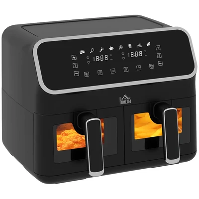 Image of HOMCOM Dual Air Fryer, 8L Family Size Double Fryer Oven with 8 In 1 Presets, Smart Finish, Digital Display, Visual Window, Recipe, Timer for Oil Free &amp; Low Fat Healthy Cooking, 2700W, Silver