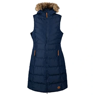 Image of Trespass Audrey GILET Womens Ladies Long Padded Hooded Sleeveless Longline Bodywarmer Zip Pockets Navy MEDIUM