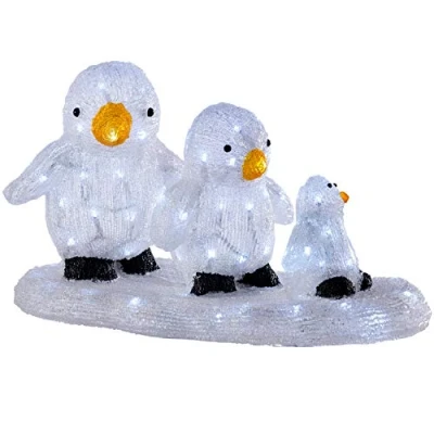Image of WeRChristmas Acrylic Penguin Family Set Christmas Decoration, 96 Bright White LED Lights, 51 cm