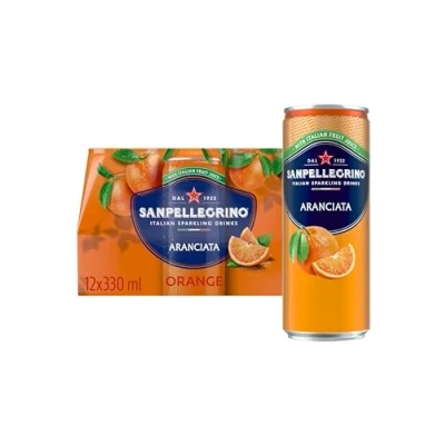 Image of San Pellegrino Italian Sparkling Drinks Tastefully Light Orange Canned Soft Drink 12 x 330ml 64k Cals per Can