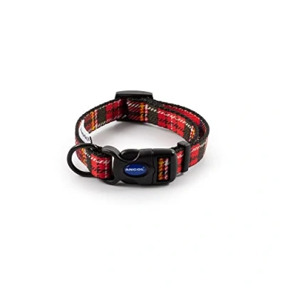 Image of Ancol Nylon Adjustable Collar, 20 30 cm, Tartan Red