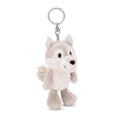 Image of NICI Keyholder wolf Winny 10cm grey Soft toy companion cuddly animal pendant with metal ring to hang on keys, cord, bag, and more
