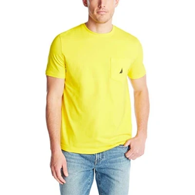 Image of Nautica Men&#039;s Solid Crew Neck Short Sleeve Pocket T Shirt, Zest, Medium