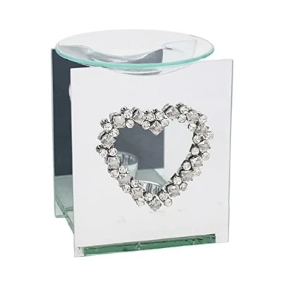 Image of Lesser &amp; Pavey Diamante Heart Mirrored Fragrance Aroma Tealight Holder Wax Melt Oil Burner