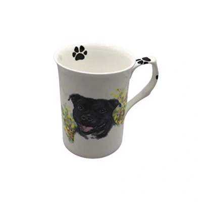 Image of New Single Bone China Black Staffordshire Bull Terrier Mug