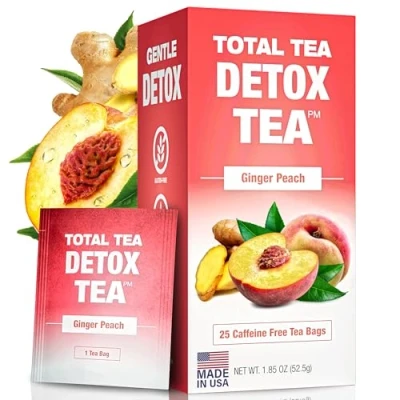 Image of Total Tea Slimming Detox Caffeine Free, Herbal with Chamomile, Hibiscus and Ginger Root for Colon Cleanse Weight L0SS Natural &amp; Peach (25 Bags)