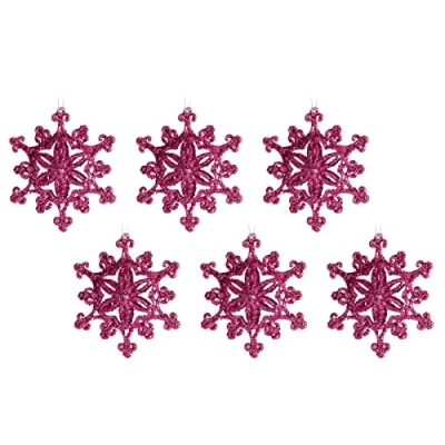 Image of Blue Whale Gifts Large Hot Pink Glitter Snowflake Christmas Tree Baubles Decorations (Set of 6)