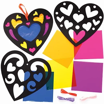 Image of Baker Ross Heart Stained Glass Decoration Kits Pack of 6, Valentines Crafts for Kids (FC440), Assorted