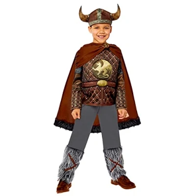 Image of Amscan 9916052 Boys Curriculum Viking King Deluxe Historical Costume, Brown, 4 6 Years