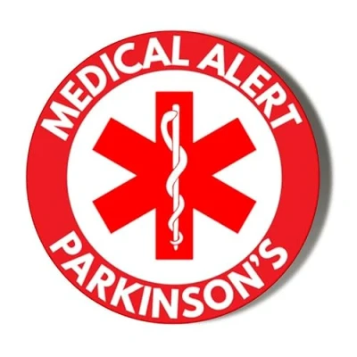 Image of Gift Insanity MEDICAL ALERT RED BACKGROUND PARKINSONS 58mm Large Badge