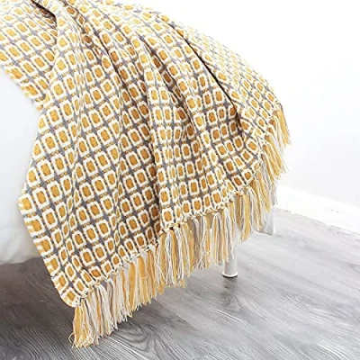 Image of LumiSyne Knitted Throw Blanket Tassels Houndstooth Bohemian Check Soft Cozy Woven Sofa Throws Warm Armchair Cover Decorative For Couch Bed Settee 170x130cm