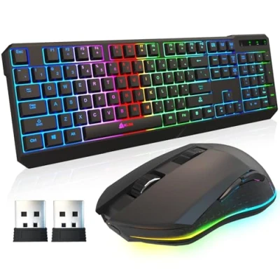 Image of KLIM Blaze &amp; Chroma Wireless Bundle New Gaming Keyboard and Mouse Combo Responsive Durable Ergonomic Backlit RGB Long Lasting Built in Battery