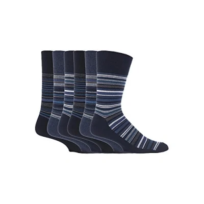 Image of 12 Pairs men&#039;s gentle grip no elastic socks 6 11 uk, 39 45 eur Stripes Black MGG49