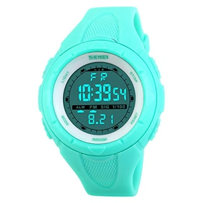 Image of SKMEI Digital Sports Watch Women Waterproof EL Backlight PU Band Small Military Wristwatches Girl Outdoor, Blue, S,