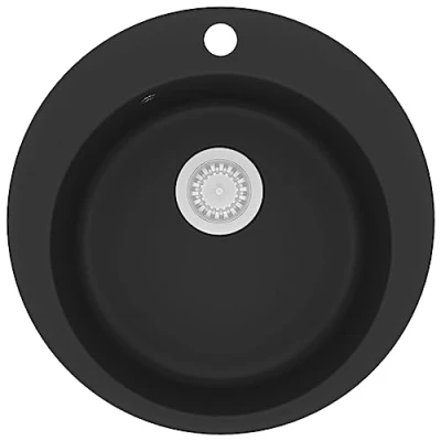 Image of vidaXL Granite Kitchen Sink Single Basin Heat Resistant, Scratch and Impact Black