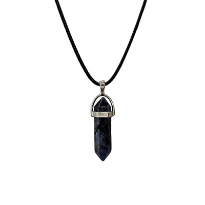 Image of VIE Double Point Pencil Pendant, Black String (Sodalite)