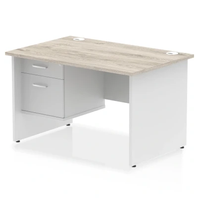 Image of Impulse 1200x800 Desk Grey Oak/White Panel End 1x2 Drawer Fixed Ped