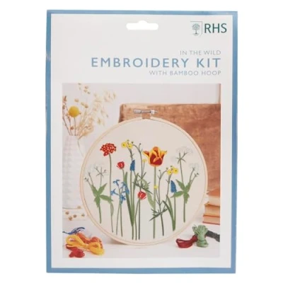 Image of RHS the Royal Horticultural Society Embroidery Hoop Decoration Kit, In Wild Design, 8&quot;, Kits for Adults &amp; Cross Stitch Beginners, Gift Idea, With Pattern