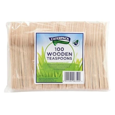 Image of Caterpack Enviro Range 100 Wooden teaspoons, Biodegradable/compostable/Disposable 100% Birchwood/eco Friendly Ideal for Catering/picnics/Parties/Camping