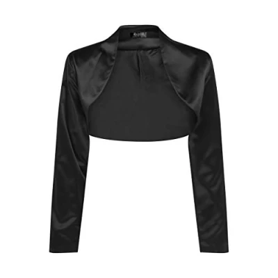 Image of Bolerose Formal Long Sleeve Satin Bolero Shrug (Black, S)