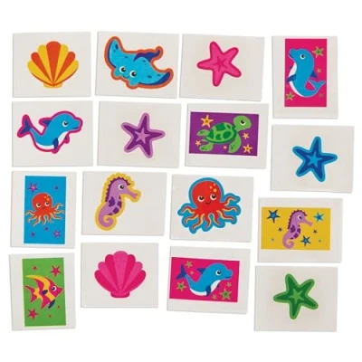 Image of Baker Ross FX687 Sealife Tattoos Pack of 80, Temporary for Kids, Party Bag Gifts, Toys Kids