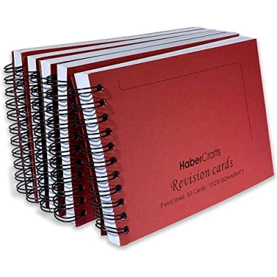 Image of Revision Cards Flash Book Study Que Record Card Lined For Spiral Bound Flashcards Exams Thick 140gsm A6 6x4 Notebook Ruled Pad (5 Books 250 Sheets)