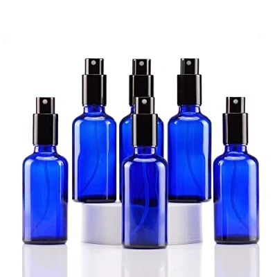 Image of YIZHAO 50ml Blue Glass Spray Bottle for Essential Oils, Small Empty Fine Mist Bottle, Cleaning, Aromatherapy, Cosmetic Sprays, Hair 6 Pcs